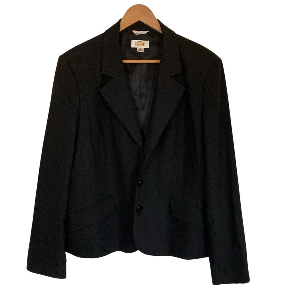 Talbots Black Wool Blend Blazer Jacket Size 18 Classic Business Work Minimalist